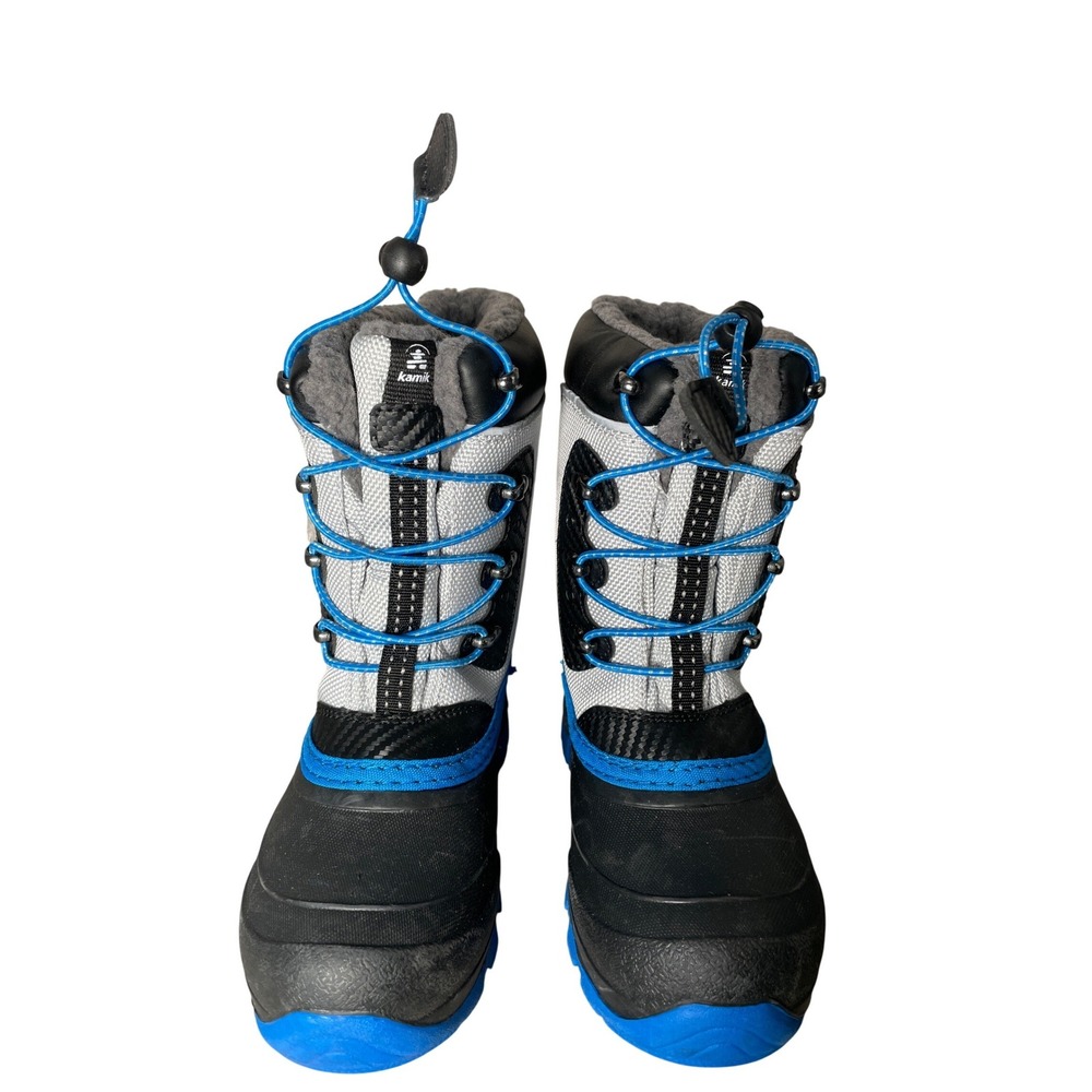 Kamik Luke 3 Kids Winter Snow Boots Black Grey Blue Waterproof Size 13 US 31 EU
